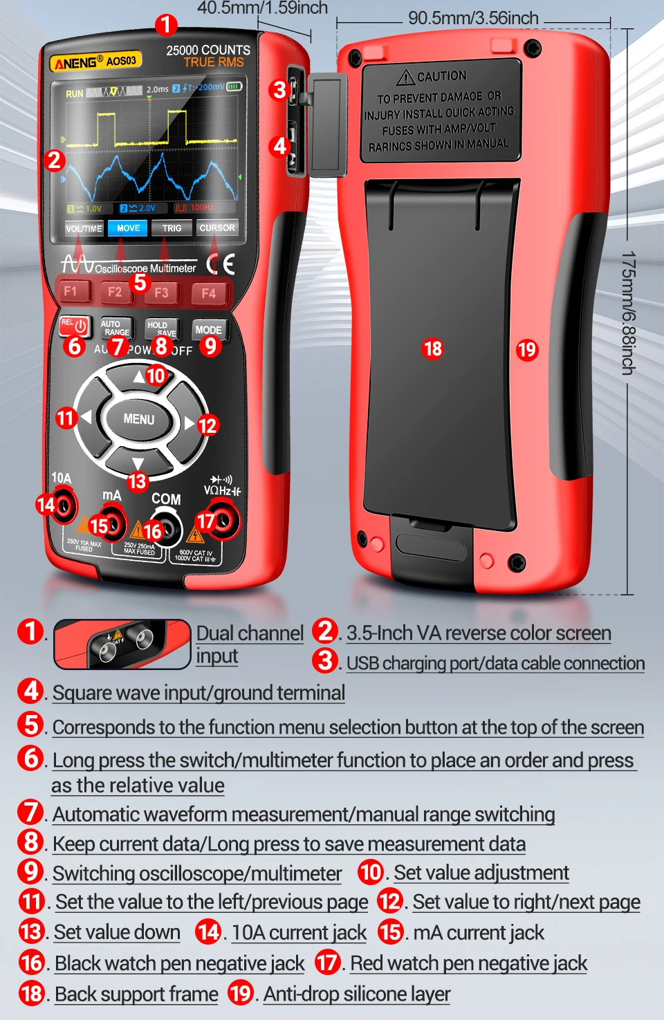 ANENG AOS03 Scope meter: 2 channel 50 Mhz scope - 25,000 count multime ...