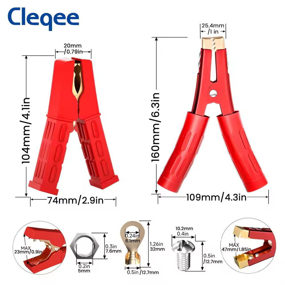 Cleqee P2010 / P2011 Heavy-Duty Copper Battery / Test / Welding Lead Clamps (500A / 1000A)