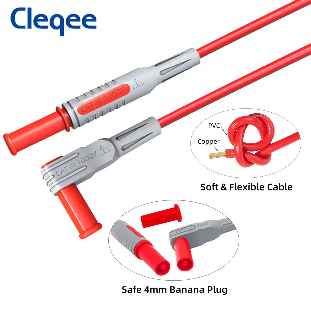 Cleqee P1033 Multimeter Test Lead Set for use with Replaceable Probes – Soft PVC – CAT III 1000V / 10A