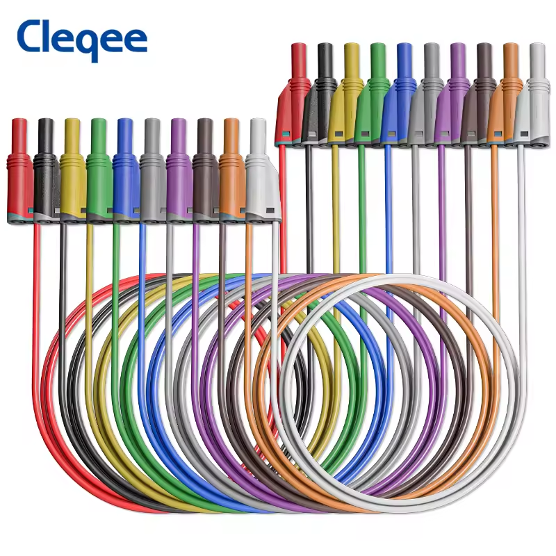 Cleqee CKT011 Stackabe Shrouded Banana Plug Silicone Test Lead Kit - 300V 15A 10 Colors