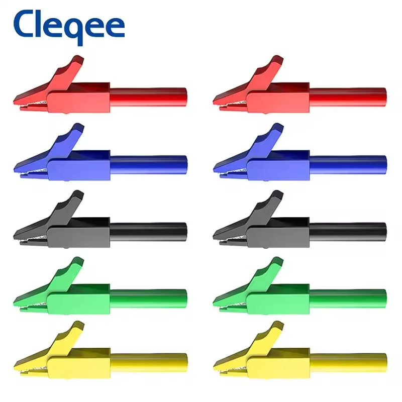 Cleqee P2007 10-Piece 5-colour Alligator Clip Set for 4mm Banana Plugs | CATII 300V 15A