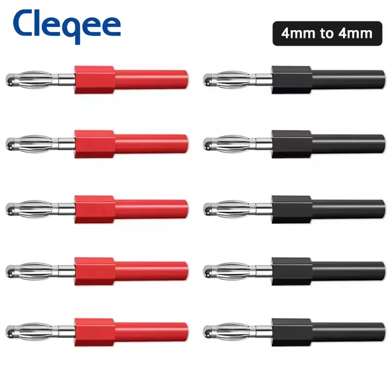 Cleqee P7022 4mm Banana Plug Adpator - Male Exposed Plug to Safety Shrouded Female (10-pack)