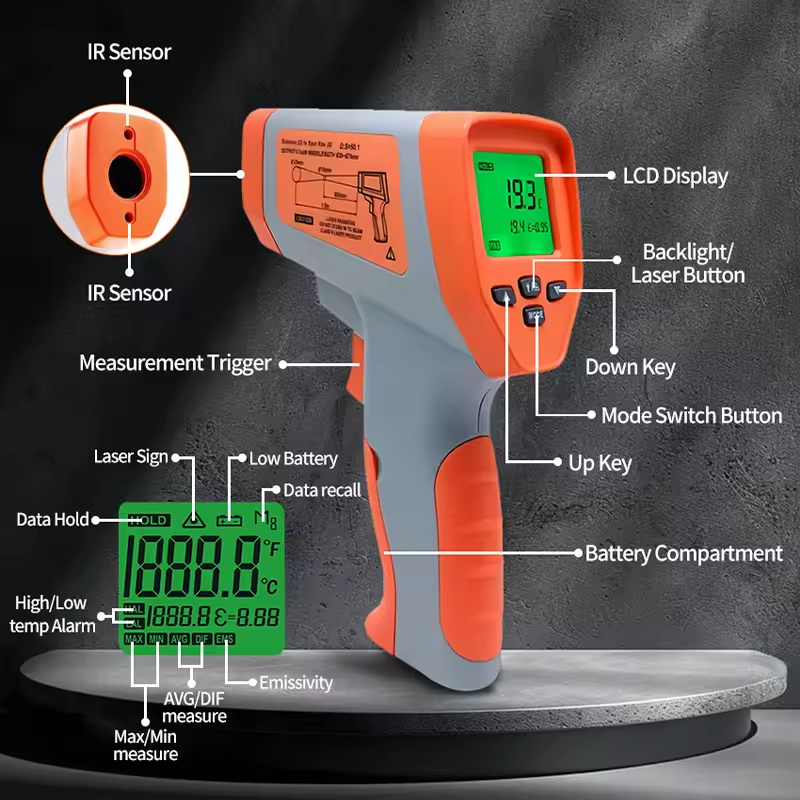 Wenmeice DT-1600 Infrared Thermometer 50:1 optics Dual Laser