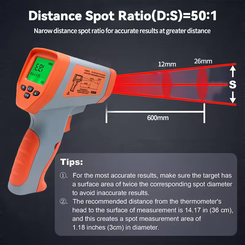 Wenmeice DT-1600 Infrared Thermometer 50:1 optics Dual Laser