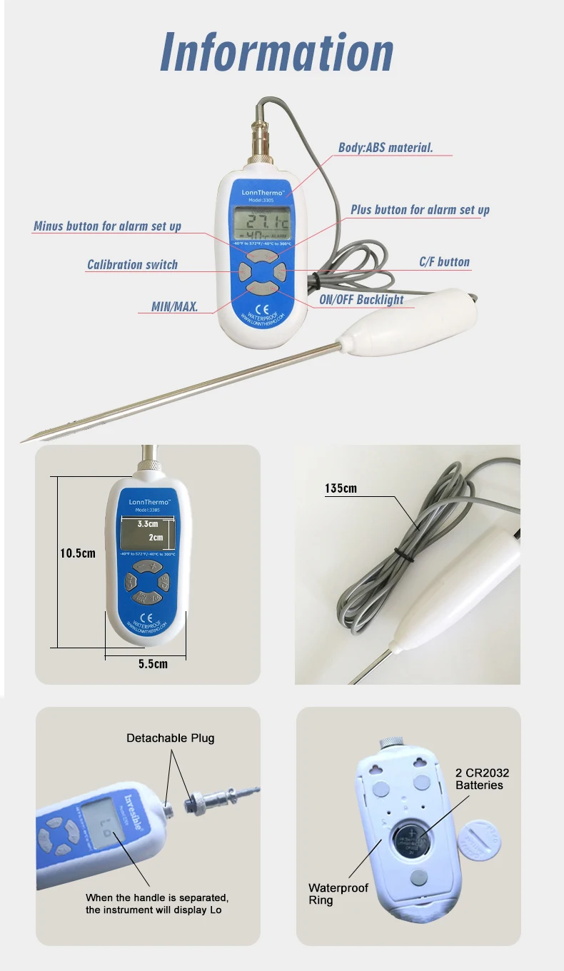 WENMEICE LDT-3305 Digital Lab Thermometer with External Probe