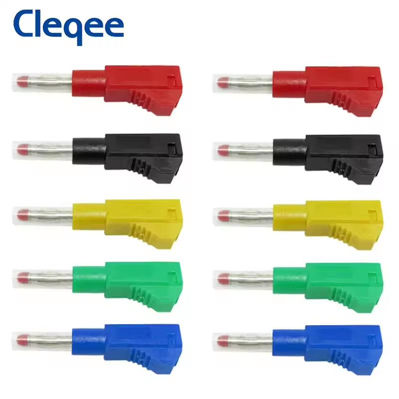 Cleqee P10043 Stackable 4mm Banana Plugs with Retractable Safety Shield - 10 pcs